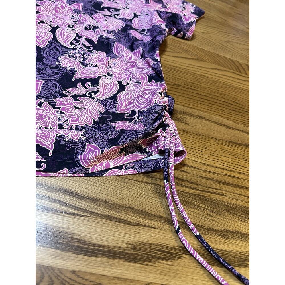 ELLA MAR 2X Floral Purple Pink Modest Stretch Swim Top / Shirt Ties at Sides - Picture 2 of 6